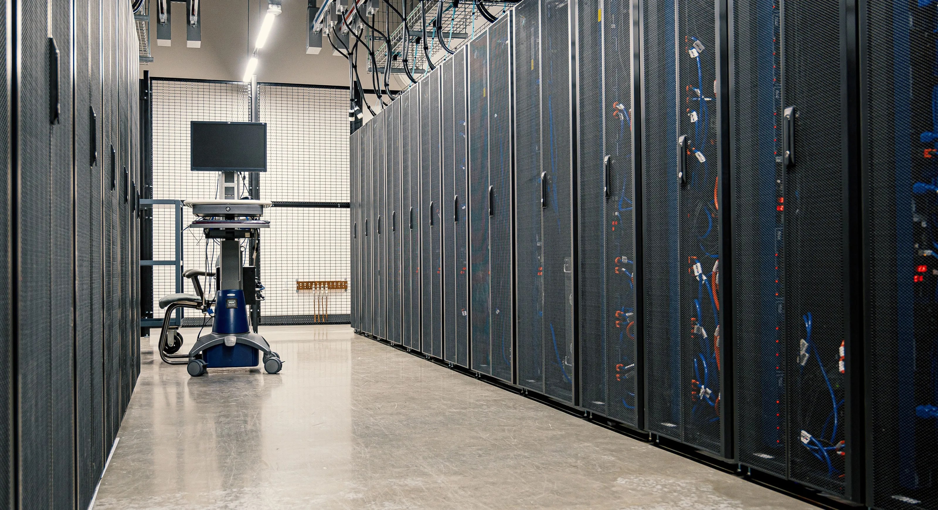 Rows of server racks in a data centre