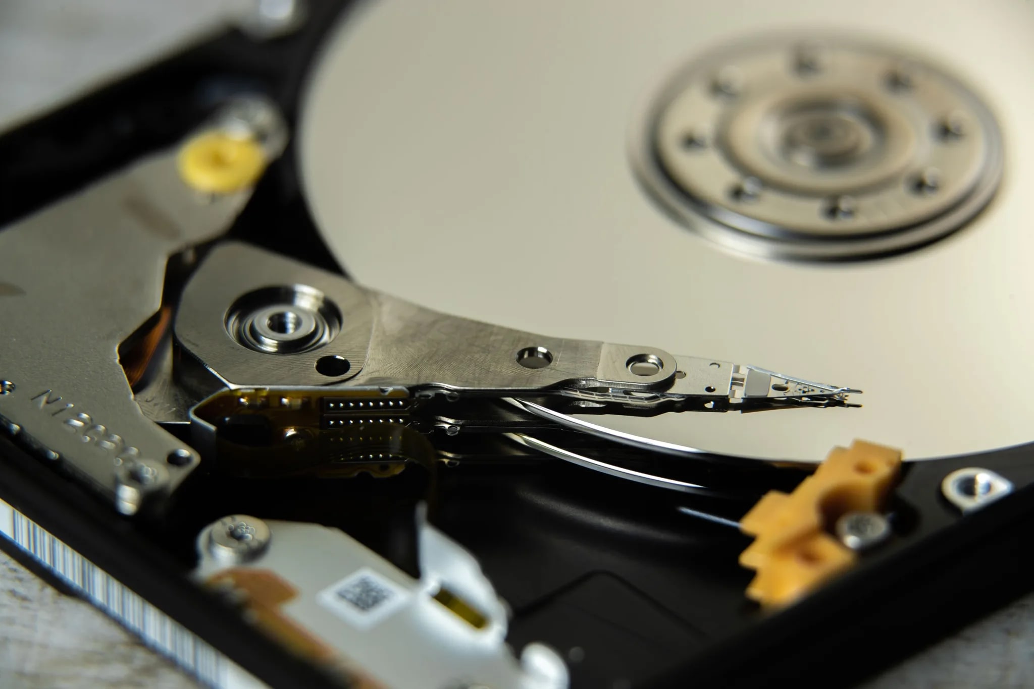 Inside of an opened hard disk drive