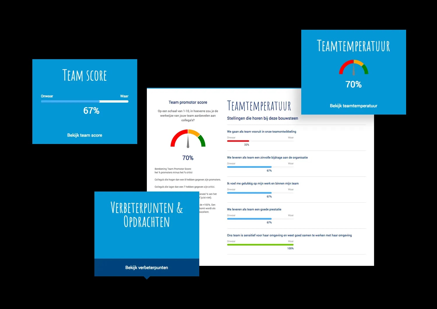 Screens of the Teamgrow questionnaire and its results