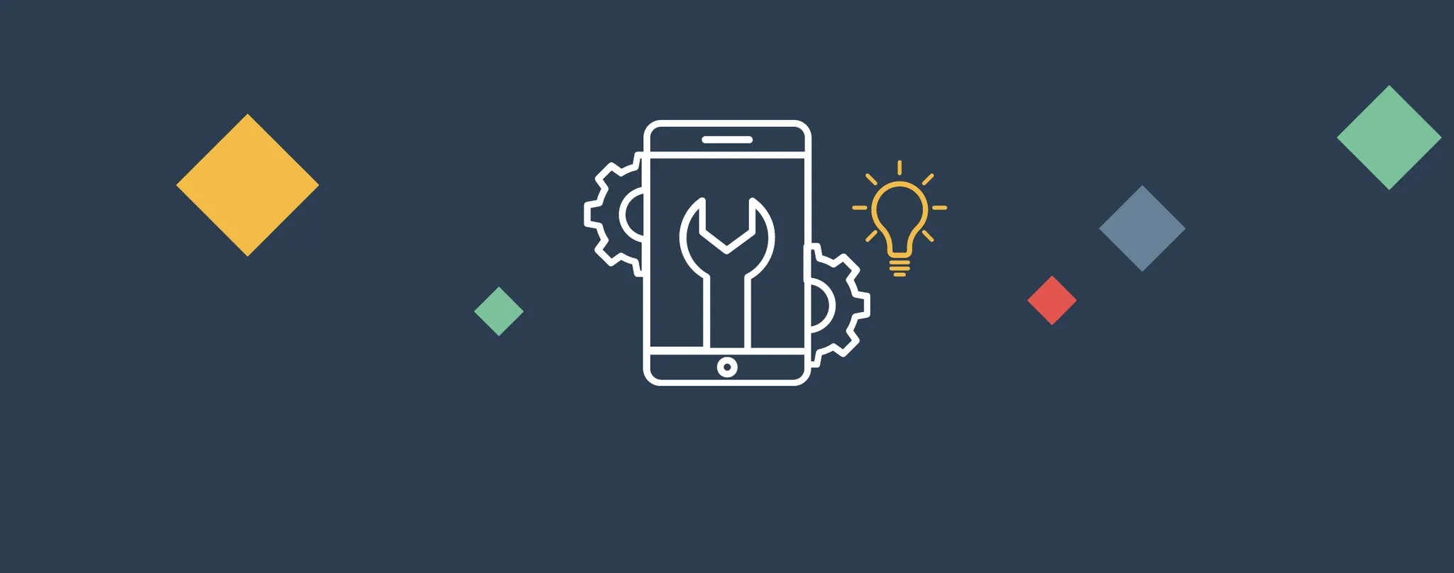 Illustration of a smartphone with tools and a light bulb for an idea