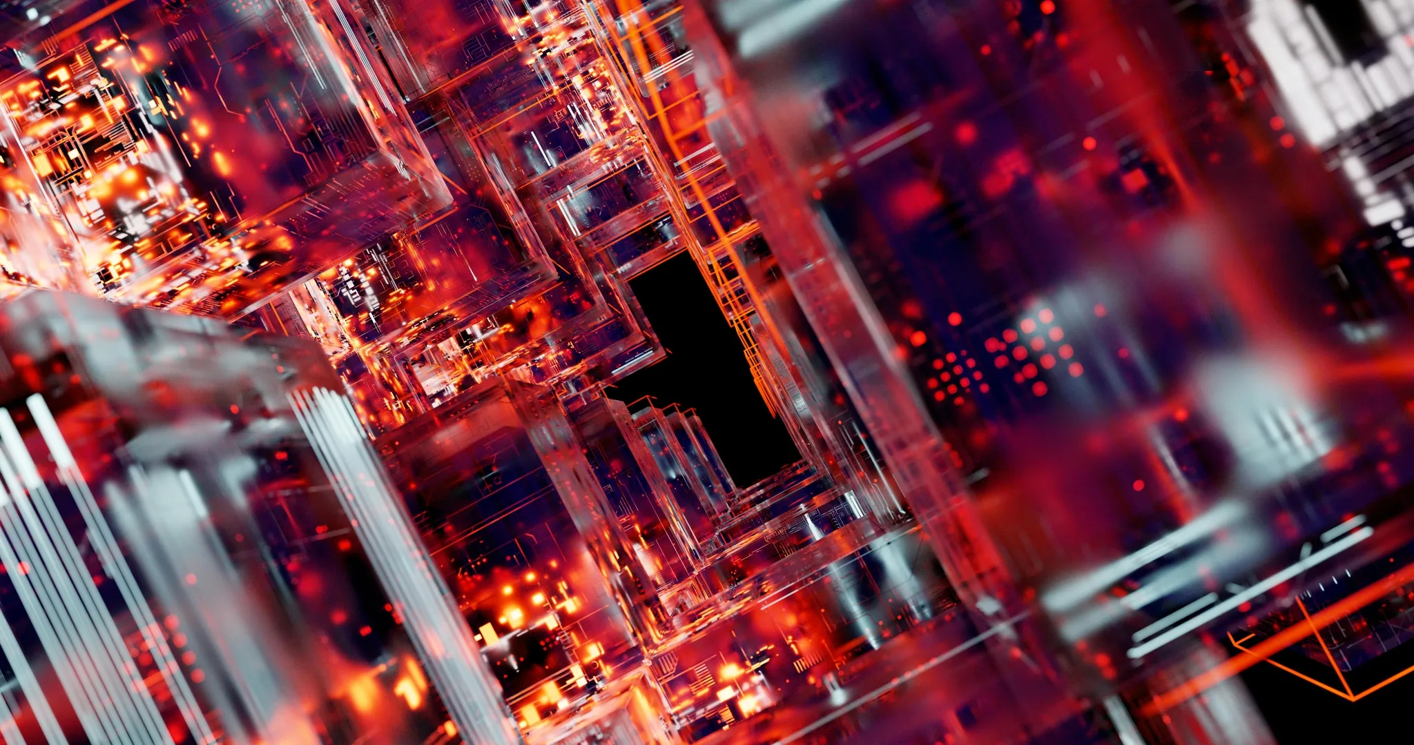 Abstract image of a circuit board in red light