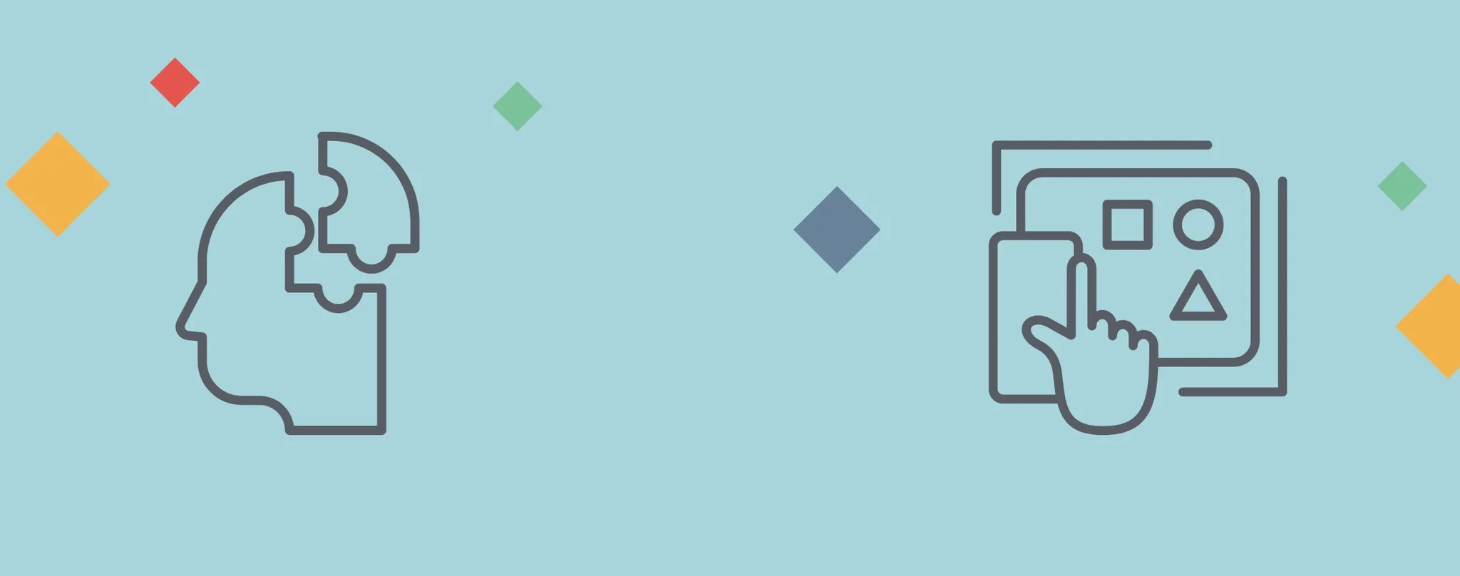 Illustration of a head as a puzzle piece next to a screen with app icons