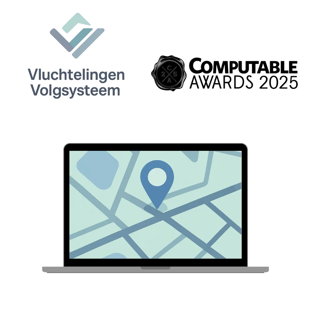 Vluchtelingen Volgsysteem op een laptop, met het logo van de Computable Awards 2025