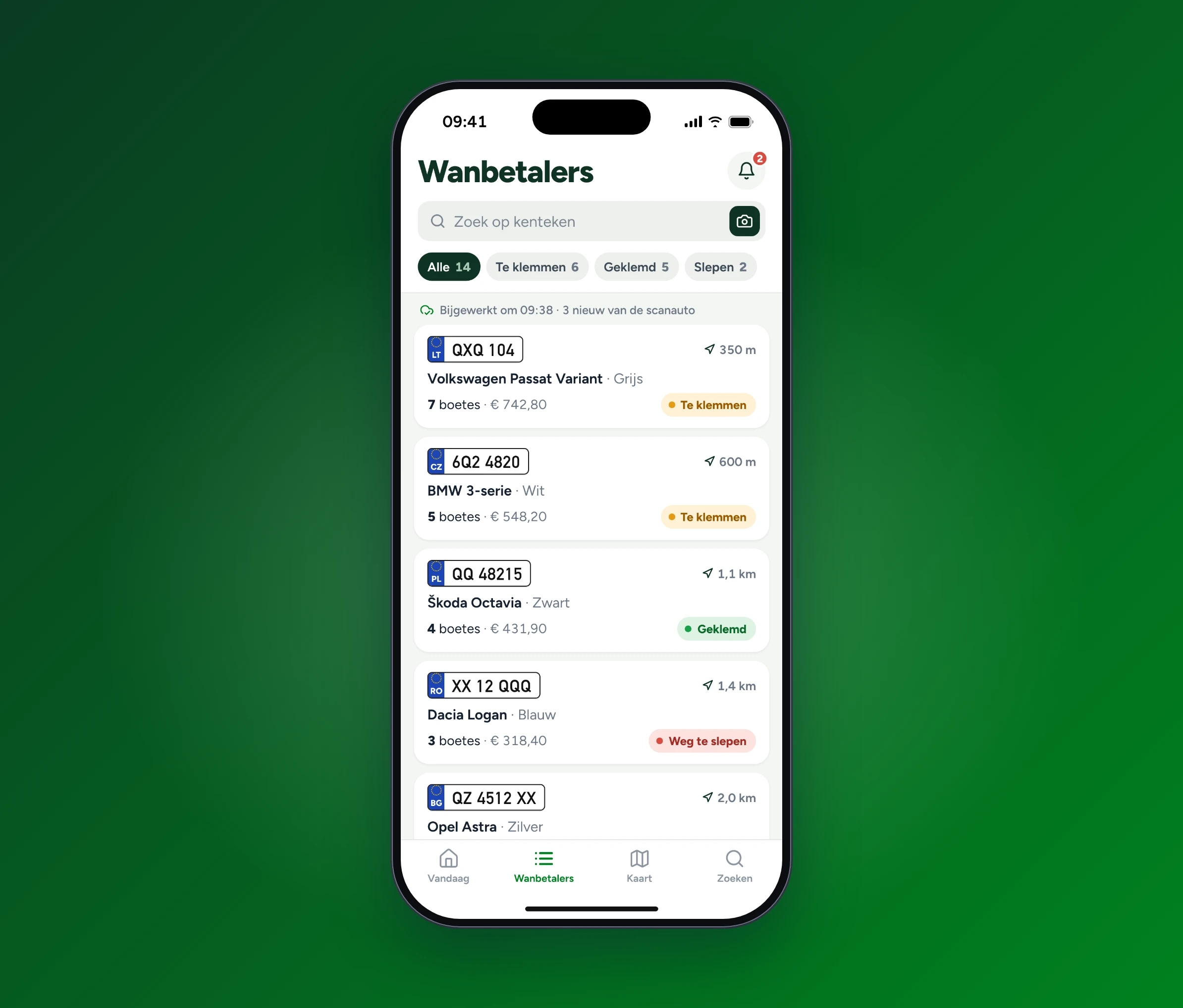 De lijst met wanbetalers in de Klemmi-app op een telefoon